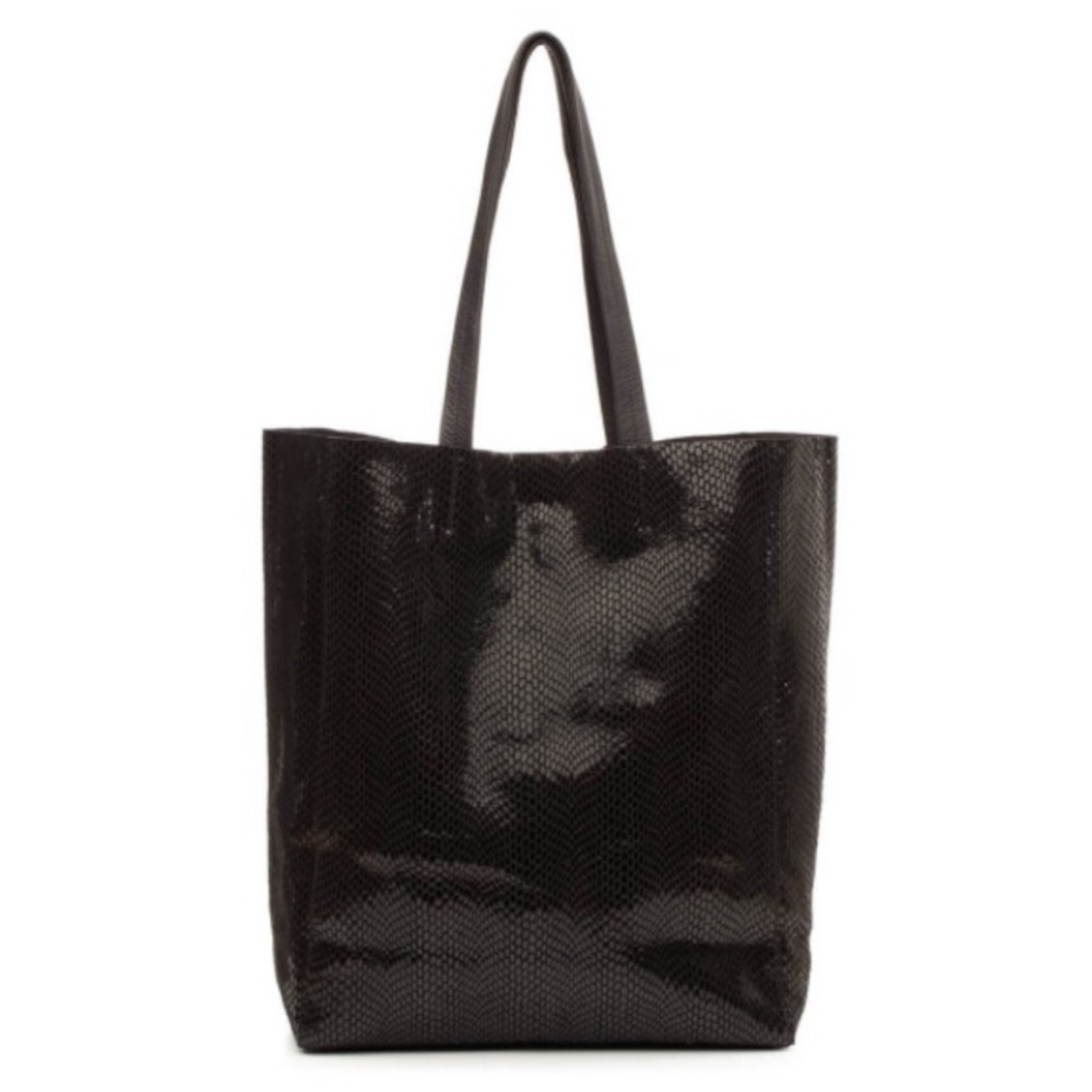 Sorial New York Rubina Gray Black Glossy Snakeskin Leather Tote Bag 15x17
